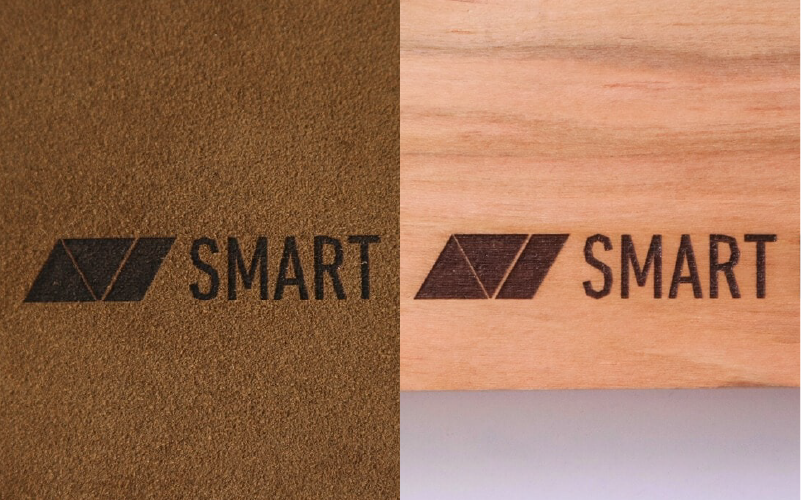 CO2レーザーで木材と皮革に施された焼き印風の刻印