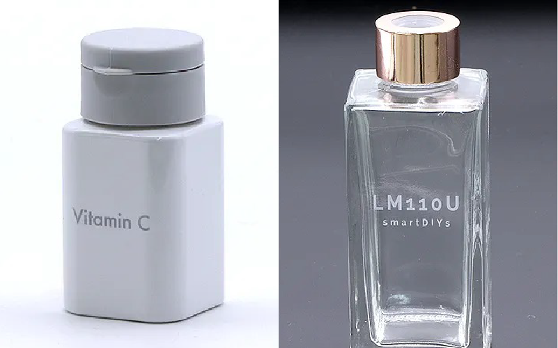 UVレーザーによる樹脂パーツとガラス瓶への精密な刻印