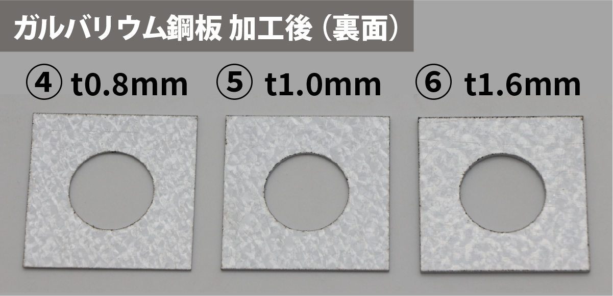 FLC1500で切断したガルバリウム鋼板t0.8・1.0・1.6mmの裏面(ドロス付着あり)
