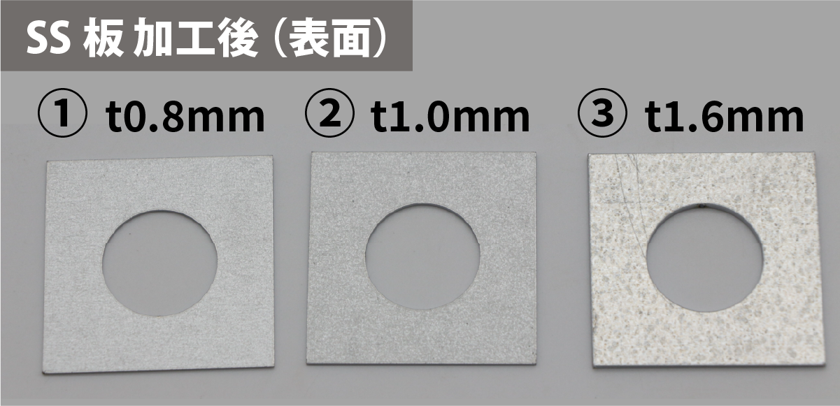 FLC1500で切断したSS材t0.8・1.0・1.6mmの表面